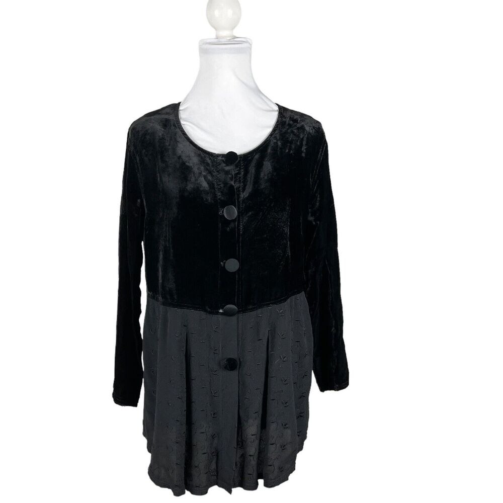 Nooshin Femme S Button Up Black Velvet Mixed Media Tunic Jacket